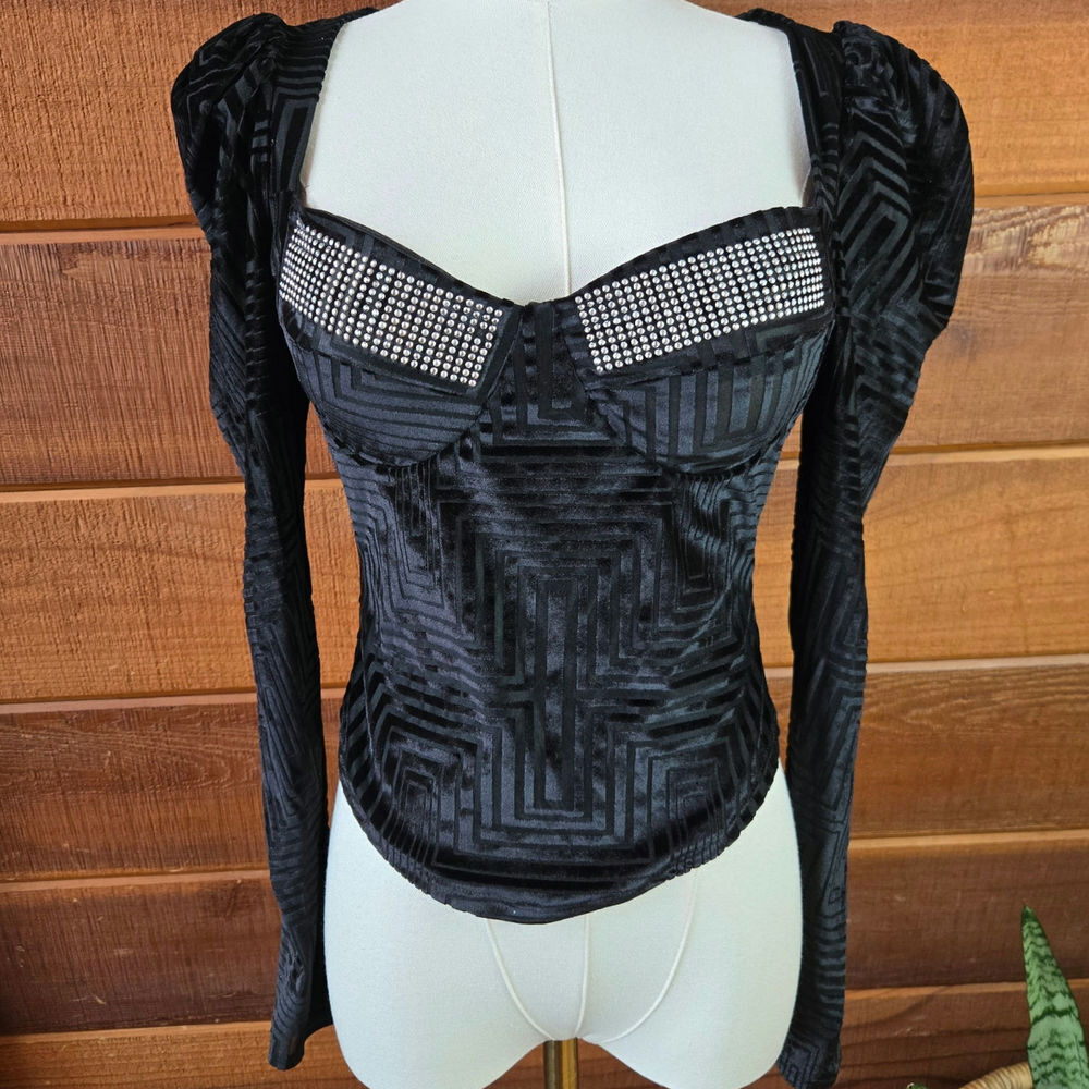 Day G Y2K Burnout Velvet Bustier Top S Puff Sleeve Rave Fairy Grunge Whimsigoth